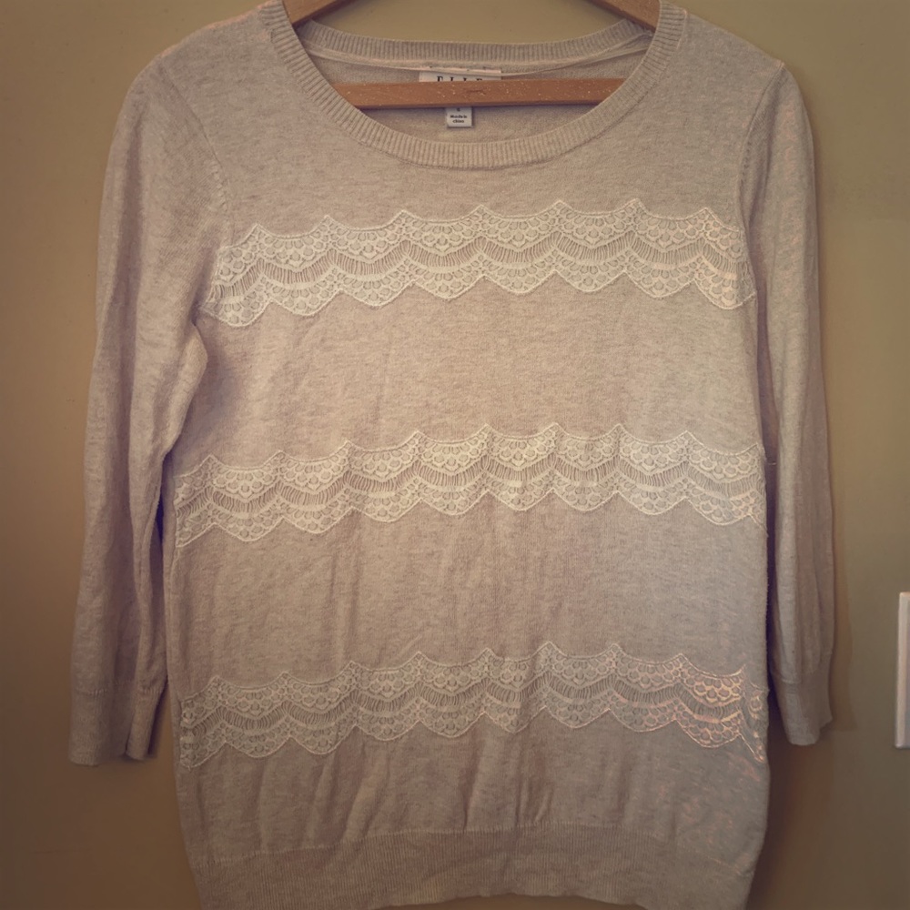 Elle 3/4 sleeve Sweater with Lace Detail